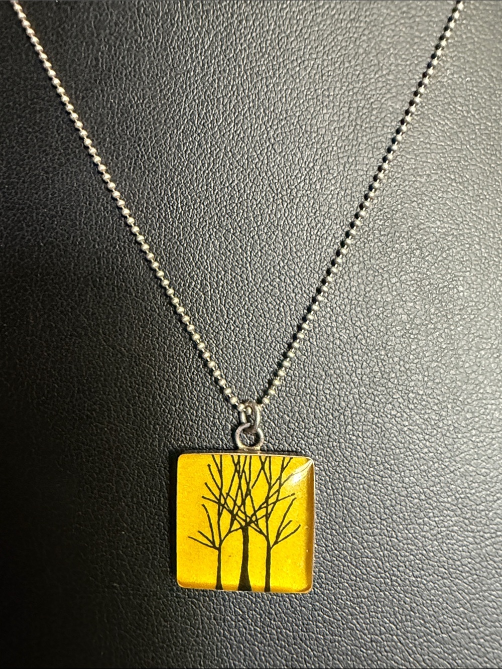 Yellow Tree Silhouette Pendant Necklace - and Earring Set Sterling Silver